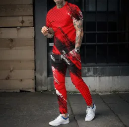 Erkek Uzun Pantolon Sportswear 2piece Set 3D Gradyan Kısa Knapıtlı Tshirtlong Bisiklet Fitness Jogging Casual Street Wear 240426