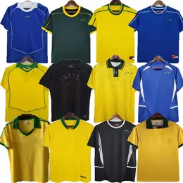 Brasil Vintage Jersey Romario Rivaldo Brasile Carlos Ronaldinho Camisa de Futebol 1998 2002 Ronaldo Kaka 2006 2000 1994 1970 1957 88 92 94 Maglie da calcio retrò Pele