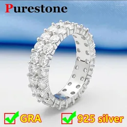 Cluster Rings Double Row Kvinnor Moissanite Luxury Ring Original 925 Sterling Silver Jewelry Diamond for Women