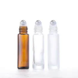 Hurtownia 10 ml szklanych butelek wałek przezroczyste amber pojemniki na olejek eteryczny z bambusa i metalowa kulka LTVVR QDGUS