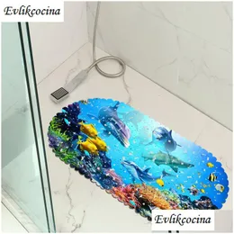 Bath Mats 35X70Cm Ocean World Pvc Anti Slip Douche Bathroom Mat Shower Pad Tapete Banheiro Antiderrapante Tappetino Doccia 230921 Dr Dhgnv