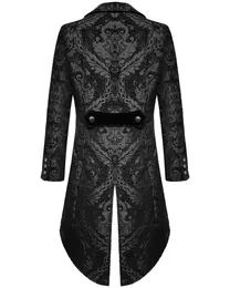 Klassisk djävulens gotiska steampunk tailcoat jacka svart brokad damast bröllop europeiska kläder 240506