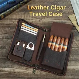 Tändare Portable Leather Cigar Travel Case Multifunktionell förvaringspåse Lämplig för 5 cigarrskärmaskiner Män lyxiga cigarrtillbehör Gift S24513