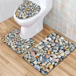 Bath Mats Ins Banheiro Conjunto de 3 Peças de Marmoreado Não deslizamento Tapete da tampa da tampa do banheiro Pedestal decoração de impressão de pedra 3d