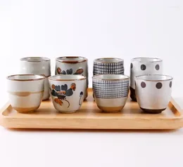 ティーカップ日本語スタイルのセラミックスープカップ粗い陶器の手描き格子パターンティーカップクリエイティブレトロワインオフィスドリンクウェア