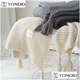 Blankets Thread Blanket With Tassel Solid Beige Grey Coffee Throw For Bed Sofa Home Textile Fashion Cape Knitted Drop Delivery Garde Dhlmh