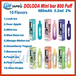 Original DOLODA Mini Bar 800 Puff Disposable E Cigarettes 1.2ohm Mesh Coil 3.5ml Pod 480mAh Battery Electronic Cigs 10 Flavors 2% Level Puffs 800 Vape Pen Kit