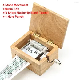 Dekorativa figurer Trä 15/30 Tone DIY Hand-cranked Music Box med pappersband Puncher Composing Movement Creative