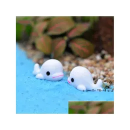Bahçe Dekorasyonları Mini Sevimli Beyaz Mavi Yunus DIY Malzeme Kek Bebek Aksesuarları Balina Bonsai El Sanatları Moss Terrarium Micro Landsc Dhq8s