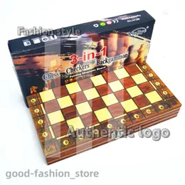Fashion Chess Games Chess Magnetic Backgammon Checkers Set foldble brädspel 3-i-1 Road International Chess Folding Choard Drafts Entertainment 718
