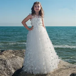 Butterfly 3D -Applikationen Blumenmädchenkleider für Hochzeit neue maßgeschneiderte Mädchen Kleider Vestido de Daminha Festzug Kinderkleider 319g