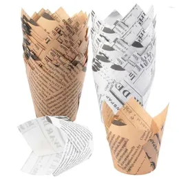 Enrole de presente de tulipas de tulipas muffin para assar por padeiros 50pcs de copos de papel de pergaminho embalagens bege marrom branco