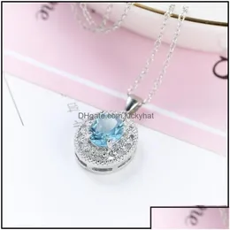 Pendant Necklaces Pendant Necklaces Sterling Sier Blue Crystal Rhinestone Necklace Simated Gemstone For Women Girls Wholesale Drop Del Dhpkc