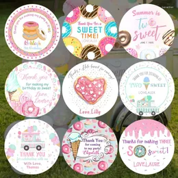 Partyversorgungen kundenspezifische Donut -Geburtstagsaufkleber Versiegelung Etikett Pink Ice Cream Geschenkverpackung Babyparty Süße Süßigkeiten Land Welt