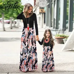 ファミリーマッチング衣装Zafille Mother Kids Family Matching Outfits Elegant Floral Long Mother and Daughter Som
