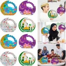 Brocada de presente 4pcs Eid Mubarak Candy Treat Boxes Ramadan Cookies Caixa de embalagem de embalagem para 2024 suprimentos de partido muçulmano islâmico