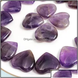 Stone Stone Loose Beads Jewelry Natural Crystal Ornaments Carved 20X6Mm Heart Amethyst Chakra Reiki Healing Quartz Mineral Tumbled Gem Dh9Bt