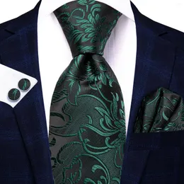 Bow Ties Hi-tie Kwiatowy projektant zielony czarny elegancki mężczyzna krawat jacquard krawat akcesorium kravat weselny impreza biznesowa hanky mankiet
