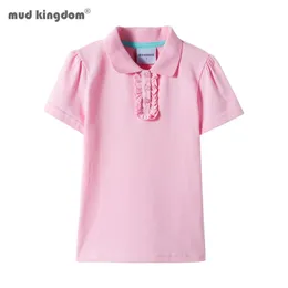 Mudkingdom Big Girls Polo рубашка повседневная сплошная вершина с коротким рукавом для детских рубашек хлопковые детская детская одежда 240514