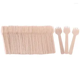 Falhe de talheres descartáveis 100pcs Wooden Fork Forks Compostable Placas Bamboo Piquennic Kitchen Christmas Pron