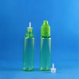 100 Sets/Los 25ml Einhorngrün-Plastik-Plastik-Blattflaschen Kinderresistent Manipulationsdünner Dünnspitze E Flüssigkeit Dampfsaft E-Liquid 25 ml FSGP