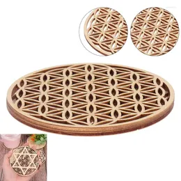 Table Mats 1pcs Creative Flower Of Life Natural Symbol Wood Round Edge Circles Carved For Stone Crystal Set DIY Decor Pads