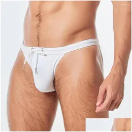 Da bagno da nuoto da bagno abbigliamento da uomo pantaloncini bikini dstrings traspirabili elastico slip da bagno a colori solidi gay