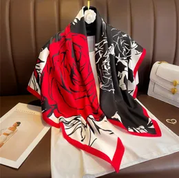 90x90cm Простая пресбиопия дизайнерский дизайнер цветочный принт цветочный шелк шелковый шарф для головноговян
