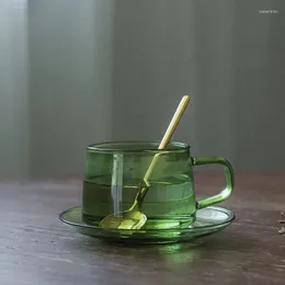 Кружки бытовые теплостойкие стеклянные кофейни и блюдца набор зеленый послеобеденный чай Японская боросиликатная вода 270 мл