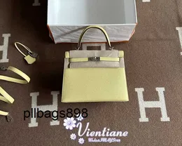 حقيبة اليد كيليز جلدية أصلية 7A المخرج Handsewn Bag 25 Chicken Yellow 1Z Jaune Poussin Epsom Cowwhide Silver Button