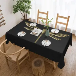 Table Cloth Gold Dragonfly Embossed Look Black Leather Texture Rectangular Tablecloth Waterproof Covers