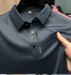 HighEnd Summer Business Solid Color High Quality Men Short Sleeve Polo Shirt Lapel Collar Fashion Casual Trace Printing M4XL 240418