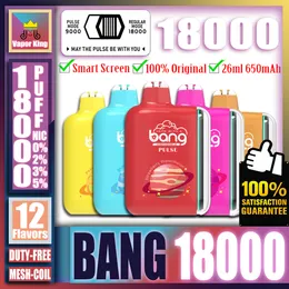 Original Bang 18000 18K Puff 18000 18K Rechargeable Smart Digital Screen Disposable Vape Pen E Cigarette 28ml Prefilled 650mAh Battery Box 9000 9k Geek Bar 15k 15000