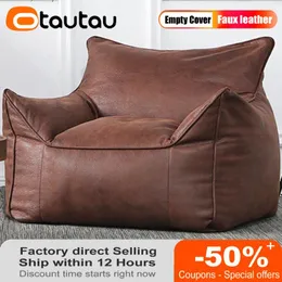 Stol täcker otautau singel lazy soffa täckning faux mocka läderbönväska säck pouf ottoman fotpall ingen fyllmedel sektionssoffa dd11fgp1t