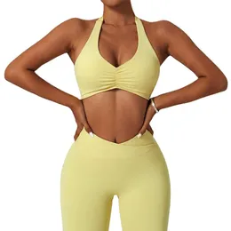 Lu Sport Bra Limone LL 2024 Sexy Women Halter Push Up Crop Tops Yoga Bra Fiess Tank Running Gym Wear Weight Woman Tops Sceps