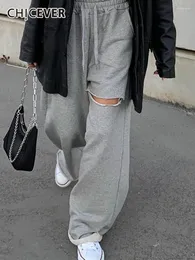 Pantaloni da donna chicever grigio sciolto tagliare gamba larga per donne ad alta vita pantaloni minimalisti solidi vestiti di moda coreana 2024