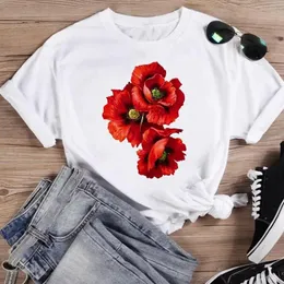 Stampa Fashion WaterColor Spring Flower Women Cartoon Short Short Short Graphic T Top Summer Shirt Thirt Female T-shirt 240514