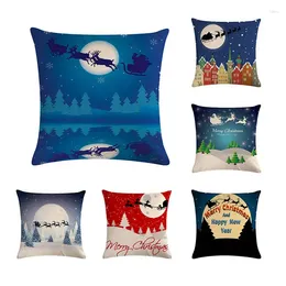 Pillow Christmas Blue Series Pillowcase Moonlight Sledge Snowman Snowflake Dreamlike Cover For Decor Capa De Almofada H729