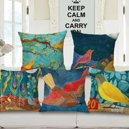 Pillow Decorative Cotton Linen Cover 45X45Cm Capa De Dlmofada Sofa Bedding Throw Case Casual Oil Painting Birds Art
