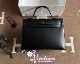 Borse keliys vera pelle da 7a borsa da 7a 35 cm Black Nero Box in pelle liscia in pelle Soblack All Black Fibbia