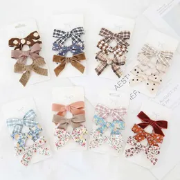 헤어 액세서리 3pcs/set new bow baby girl hair clips plaid fabric bownot kid hairpins flower barrettes children for children 헤어 액세서리