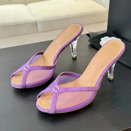 Sommer Neue Ankunft Women Lace High Heel Slipper Runway Classic Brand Designer Peep Toe Crystal Heel weibliche 2024 beliebte Partykleid Sexy Style Designer -Pantoffeln