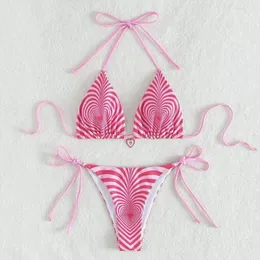 Kobiety bikini strojów kąpielowych Seksowne różowe w paski mikro -string sznur kantar stroju kąpielowego Kosze Kąpiel mini trójkąt majer