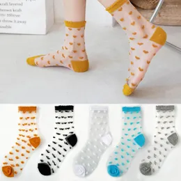 Frauen Socken 5 Paare/Los Sommer Frau Socken japanischer Stil Süßes Glas Seide Ultra dünnes transparentes Mädchen Kawaii Süßes lang