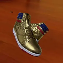 Donald Trump Gold High Top Sneakers Rost Shoes Mustery Lace Up Men Shoe Shoe Women Runner Yakuda Sports на открытом воздухе Dhgate B E9