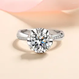Anelli di cluster Platinum placcato a 2 diamanti test ha superato eccellente taglio d colore moissanite blossom anello di fidanzamento femminile argento 925 gioielli