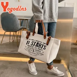 Yogodlns Mode Canvas Handtasche und Geldbörse Frauen mit großer Kapazitätsumbeutel Buchstabe Design Crossbody Casual Bolsa 240417