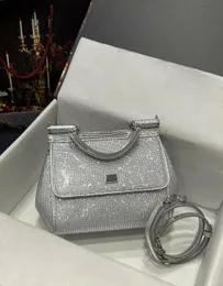 Kim Designer satyna z całkowitymi dhinestones torebki srebrne sprzęt metalowy tag tag torby na ramię wewnętrzna kieszeń torebka ekologiczna