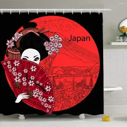 Tende da doccia geisha ragazza donna giapponese popolo kimono asiatico bellissimo arredamento da bagno poliestere impermeabile nero
