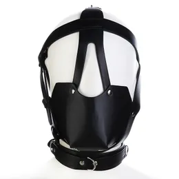 Sexy PU leather seat belt face mask fetishistic bandage head mask adult Halloween party role-playing game hollow hood mens face mask 240430